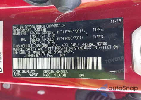 2020 Toyota 4Runner Venture Special Edition z USA, uszkodzony, nr VIN JTEBU5JR7L5771937